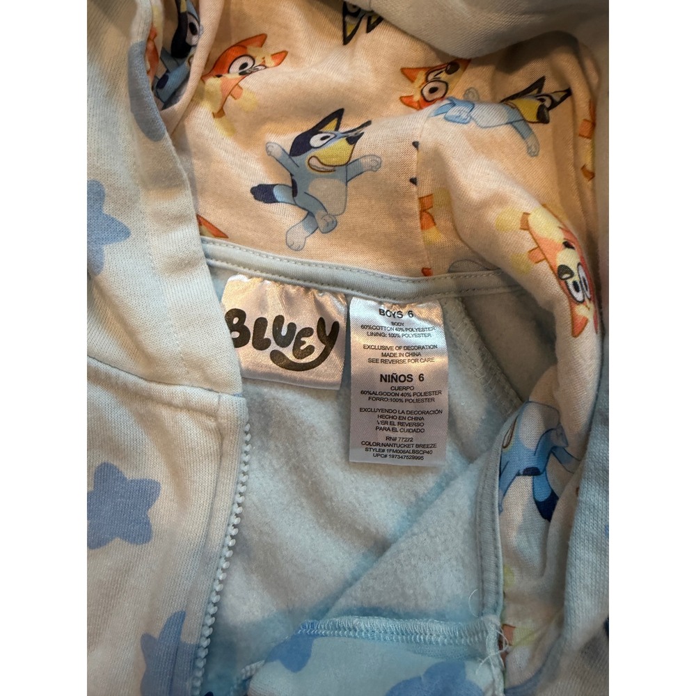 Bluey Boys Nantucket Breeze Star Print Zip Up Hoodie Sweatshirt Size 6 - Picture 2 of 3